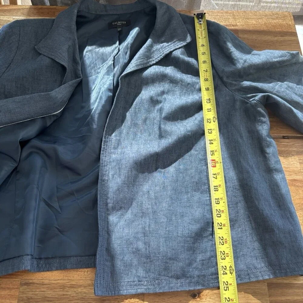 Talbots 100% Linen Open Blazer Jacket Womens 24W Pockets Career Work Modest Blue